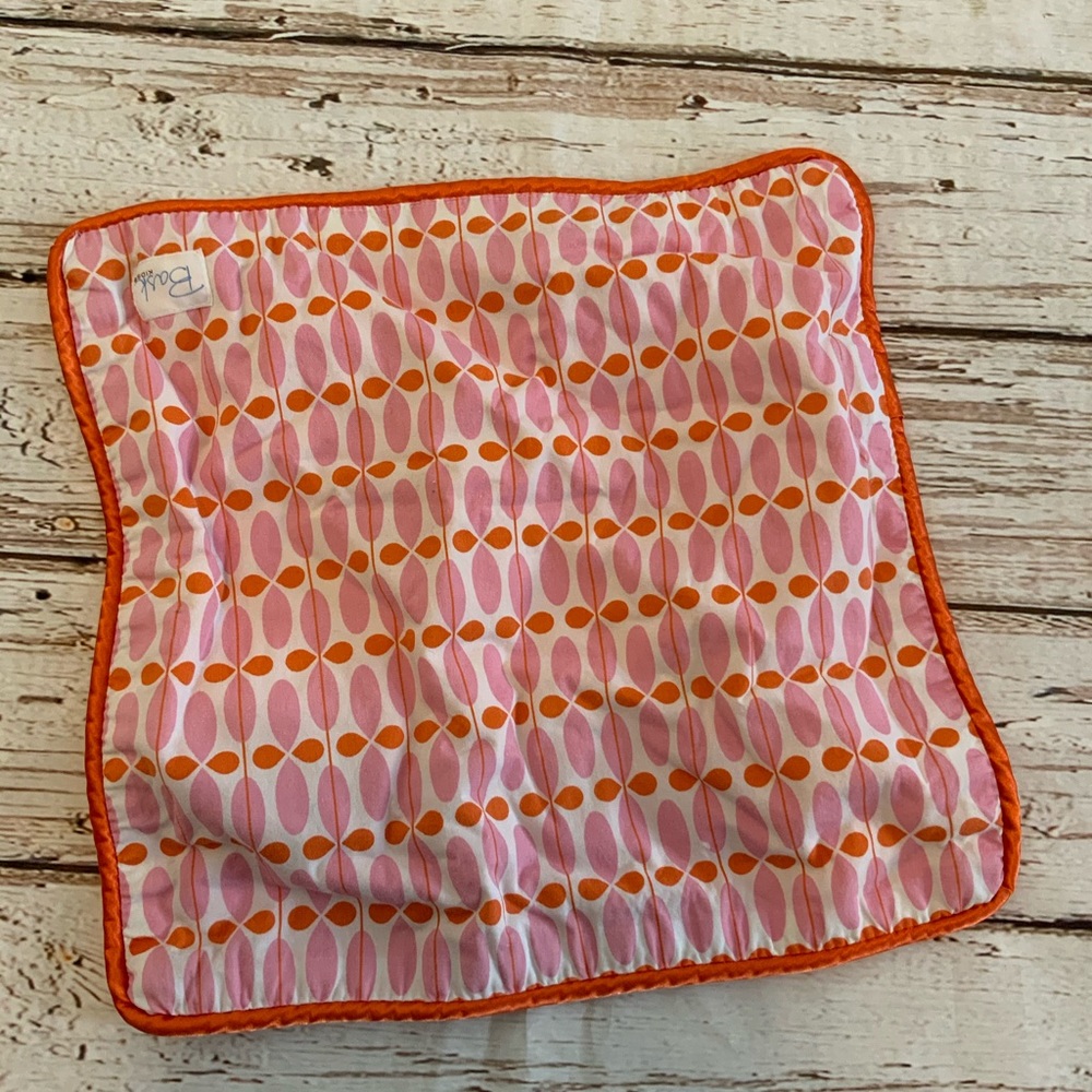 Bask Kids Pink‎ Orange Geometric Leaf Minky Satin Trim Security Blanket Lovey